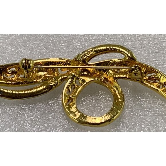 Vintage Avon Gold and Silver-Tone Abstract Brooch Pin Rhinestone Accents 3.25" - Picture 5 of 10
